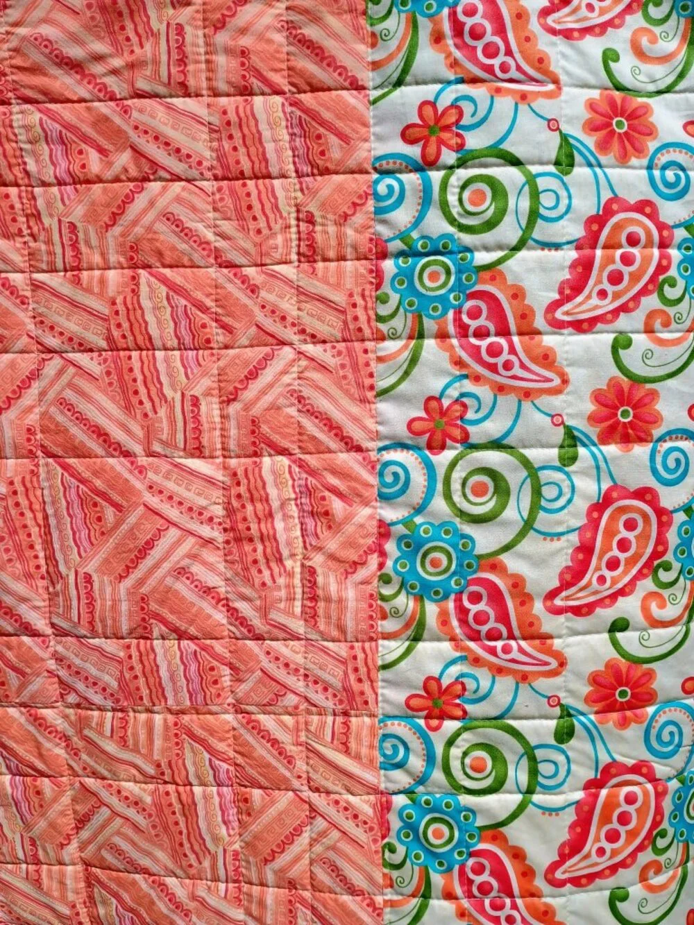 MODERN COLORFUL LAP QUILT, BLACK, TURQUOISE, CORAL, AQUA, GREEN